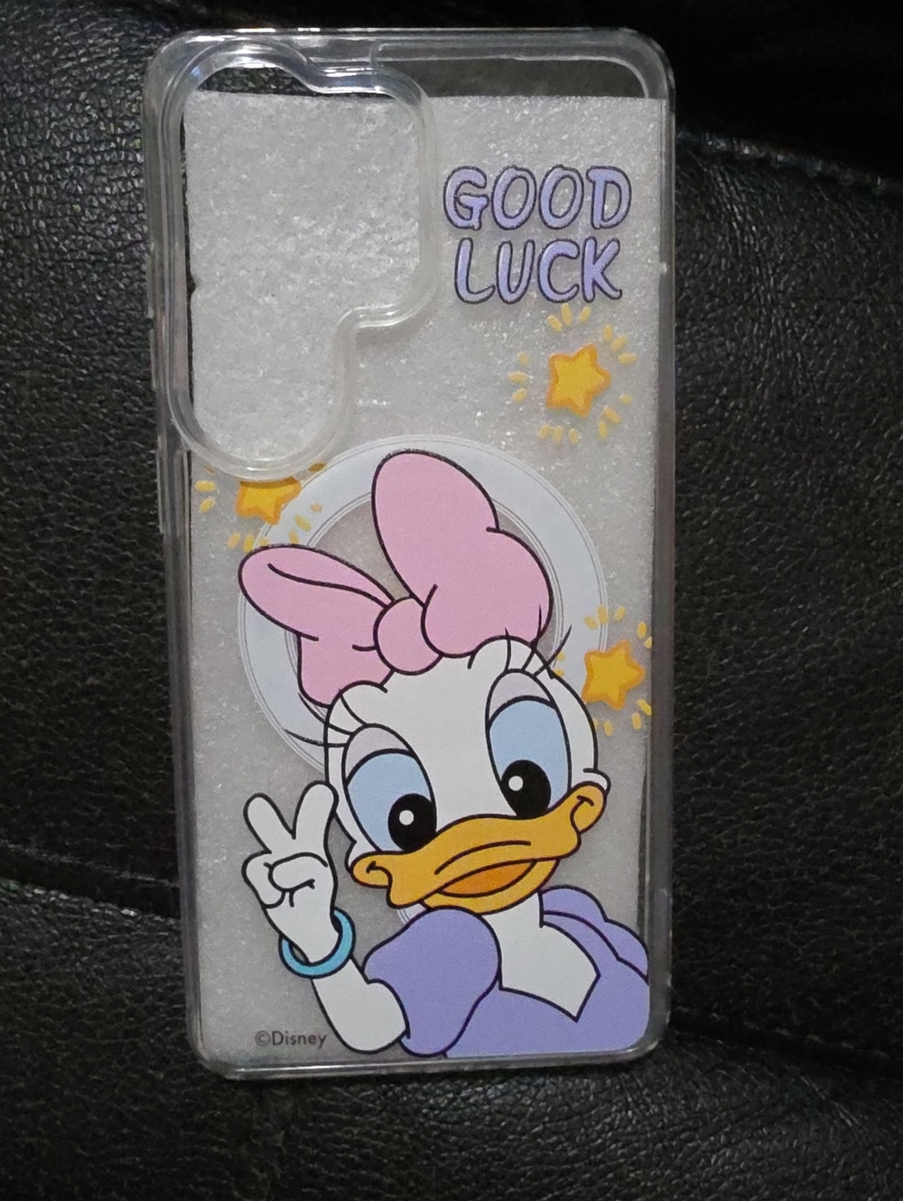 Disney Daisy Duck Clear Phone Case with Pink Bow and Purple Outfit
